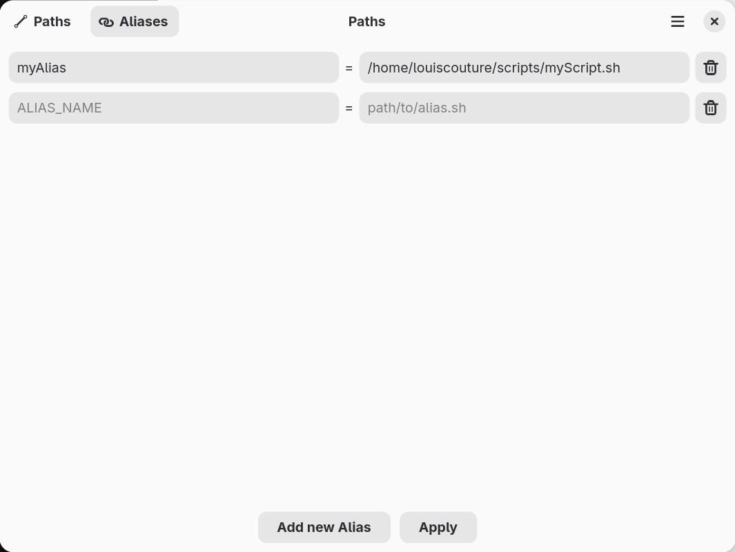 Path setup app alias screenshot